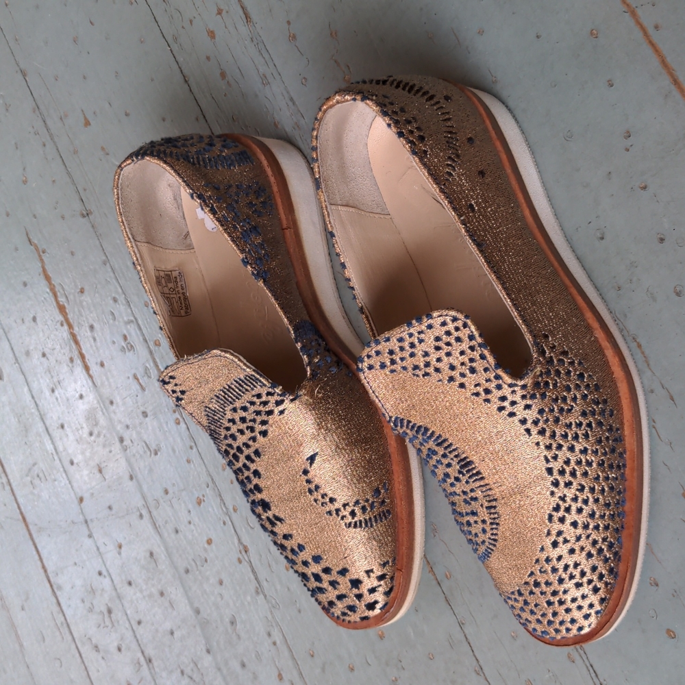 Free People Metallic Gold Loafers with Navy Detailing - Picture 8 of 8